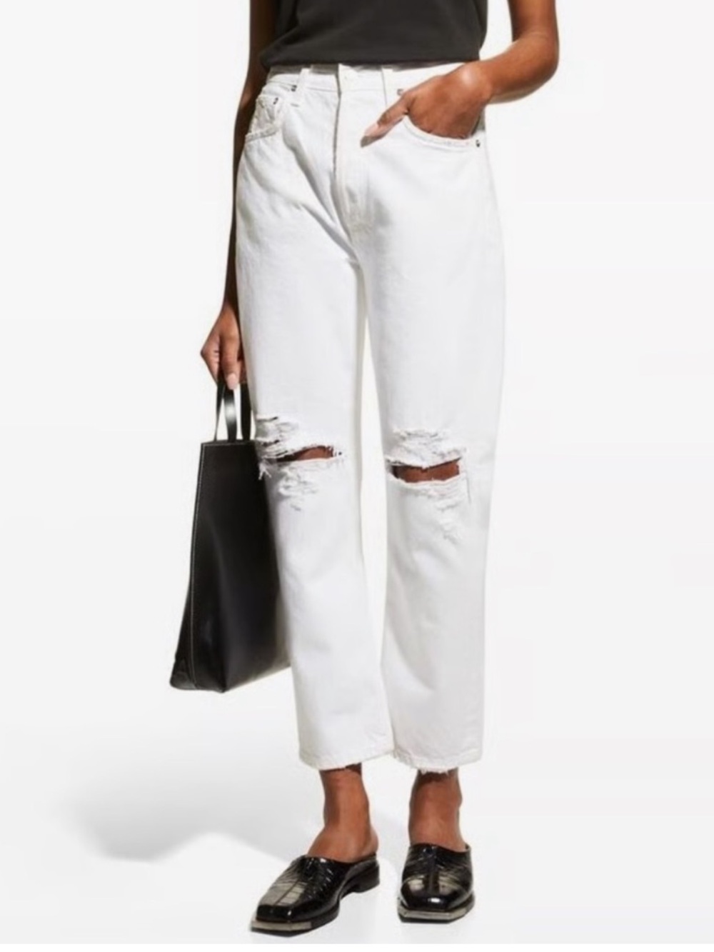 Agolde Riley White  Straight Leg  Cropped Jeans
